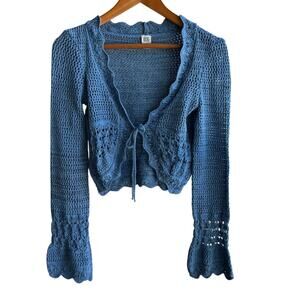 BDG URBAN OUTFITTERS Crochet Tie Front Cardigan Sweater Womens M Blue